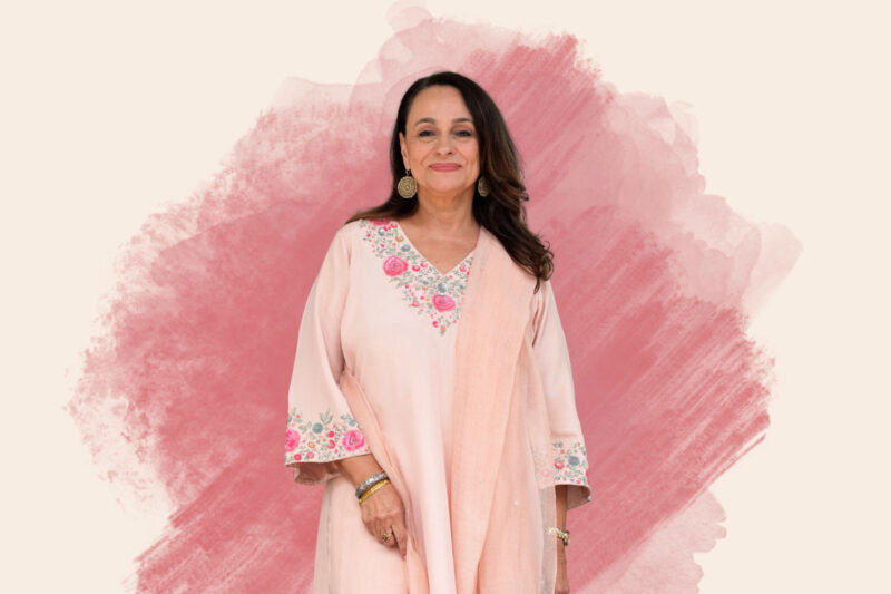 Photograph of actor Soni Razdan against pink background.