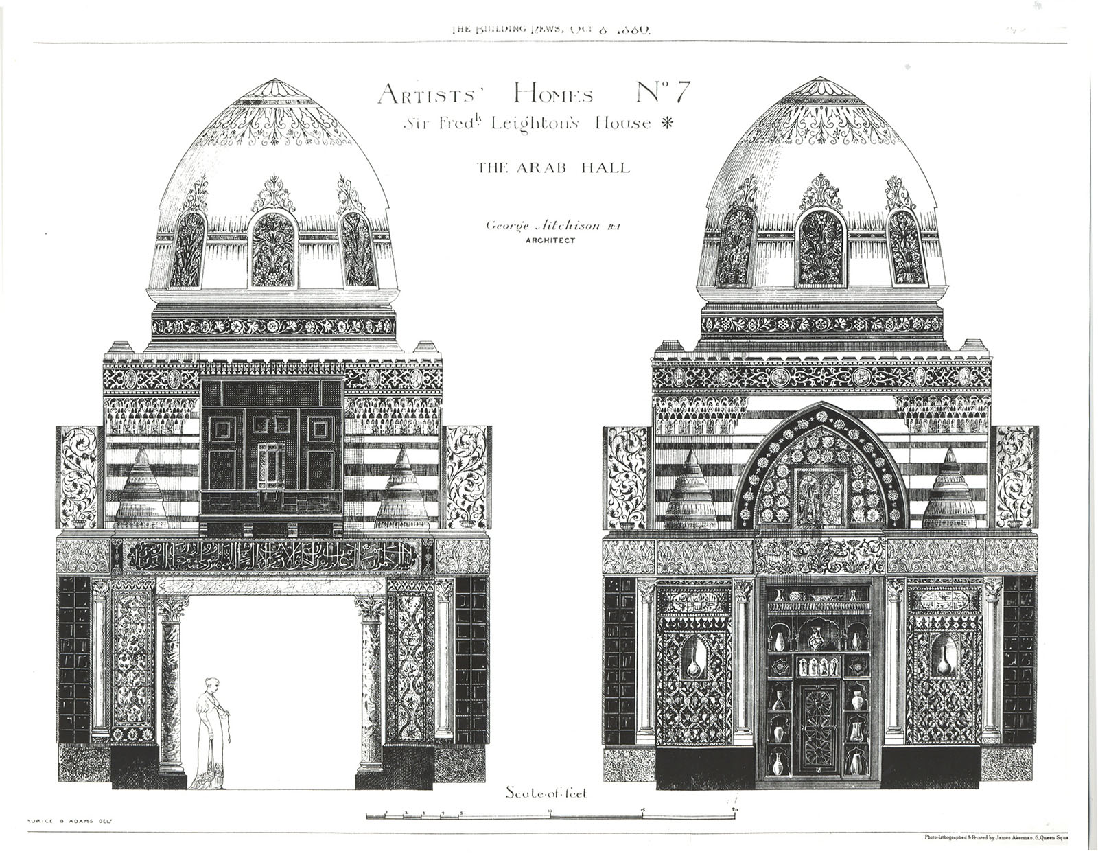 Pencil sketch of design for the arab hall in leighton house
