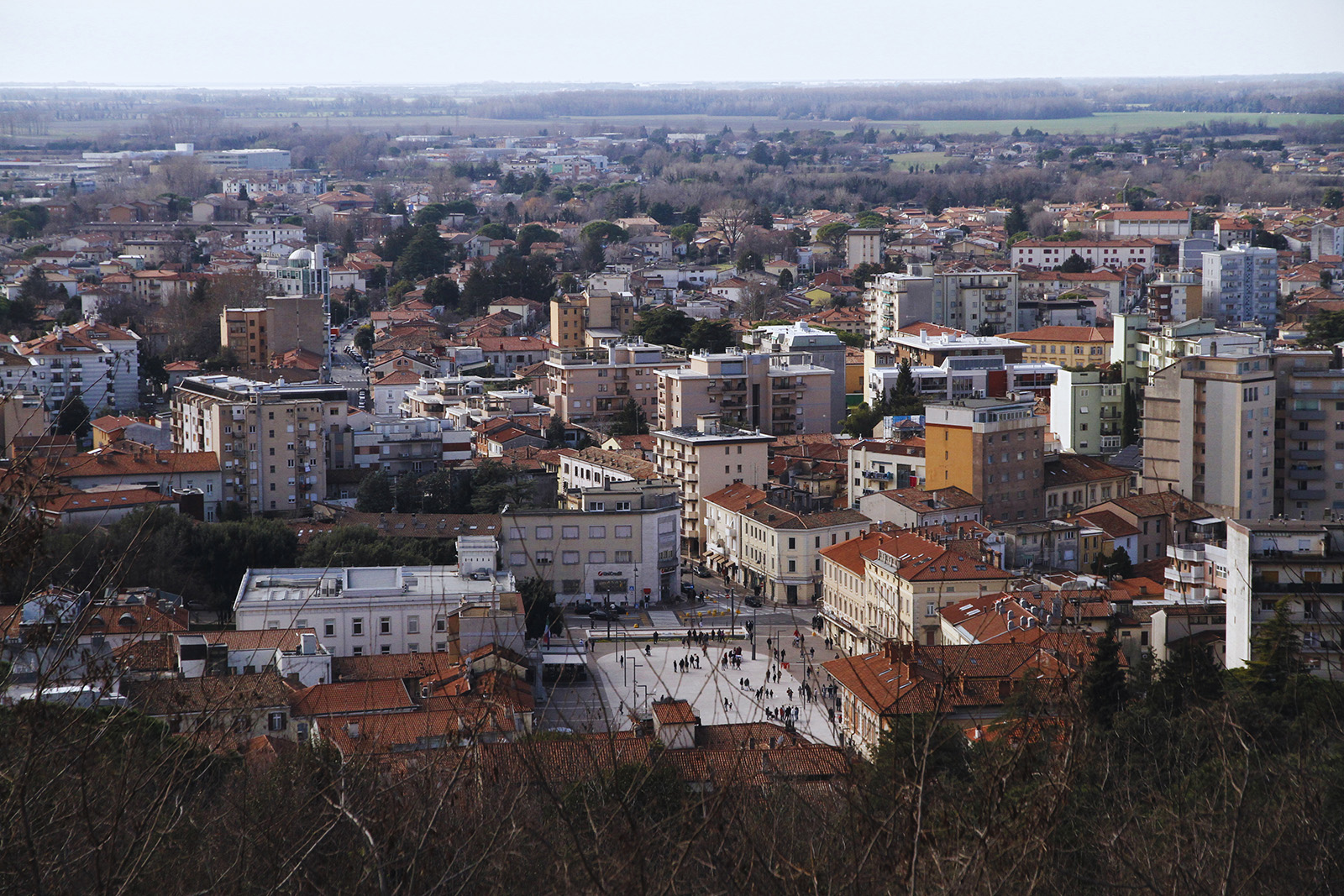 An aerial photograph of the town of Monfalcone, in north-east Italy