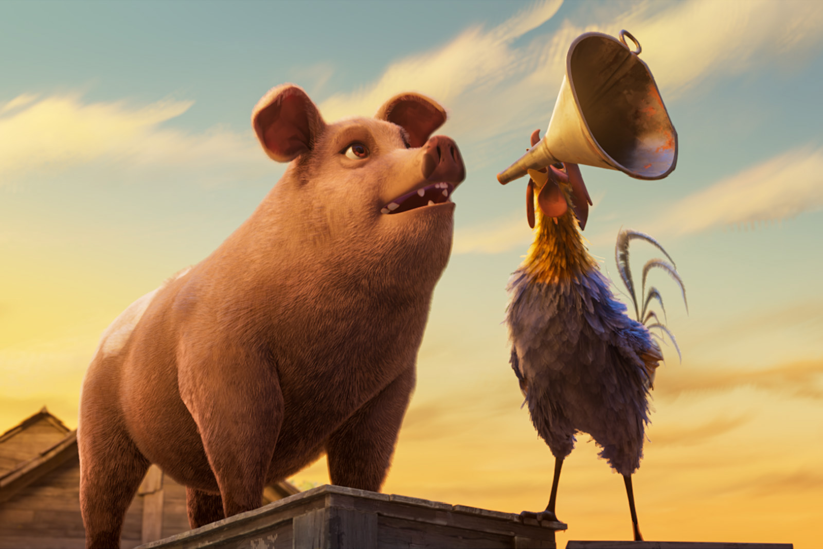 A still image from Andy Serkis's animated film adaptation of Animal Farm