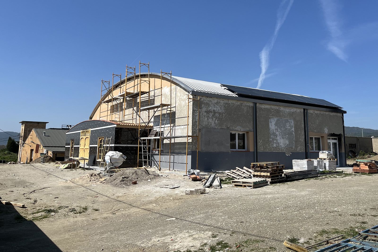 A photograph showing how the mosque in Piera remains a building site in March 2026, as work continues to repair the fire damage.