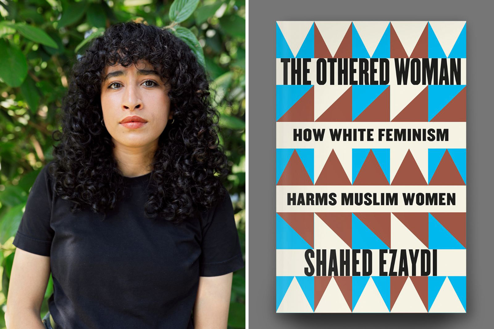 A composite image with (on the left) a portrait picture of Shahed Ezaydi and (on the right) another of the cover of her book The Othered Woman