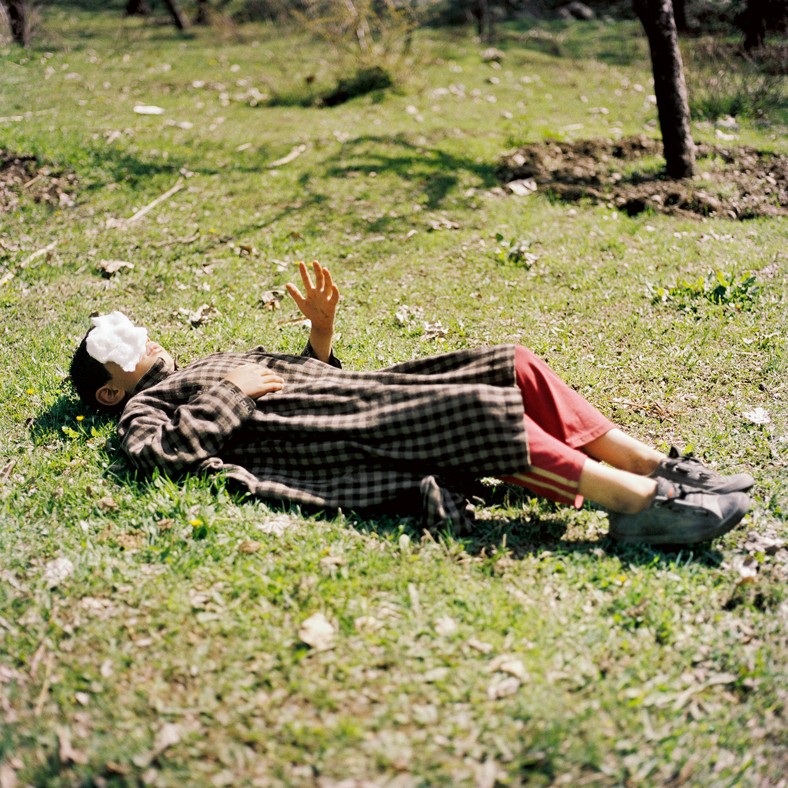Sohrab Hura, Snow. Photograph shows person lying on the grass. 