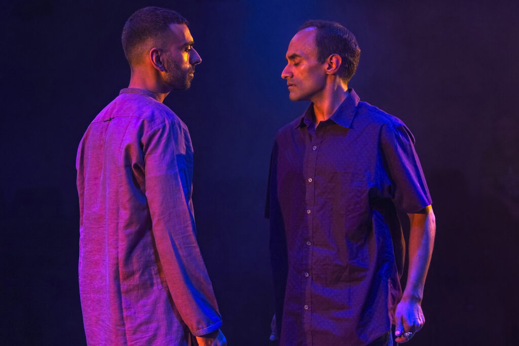 l-r Waleed Akhtar (Bilal) and Esh Alladi (Zafar)in 'The P Word' at Bush Theatre.