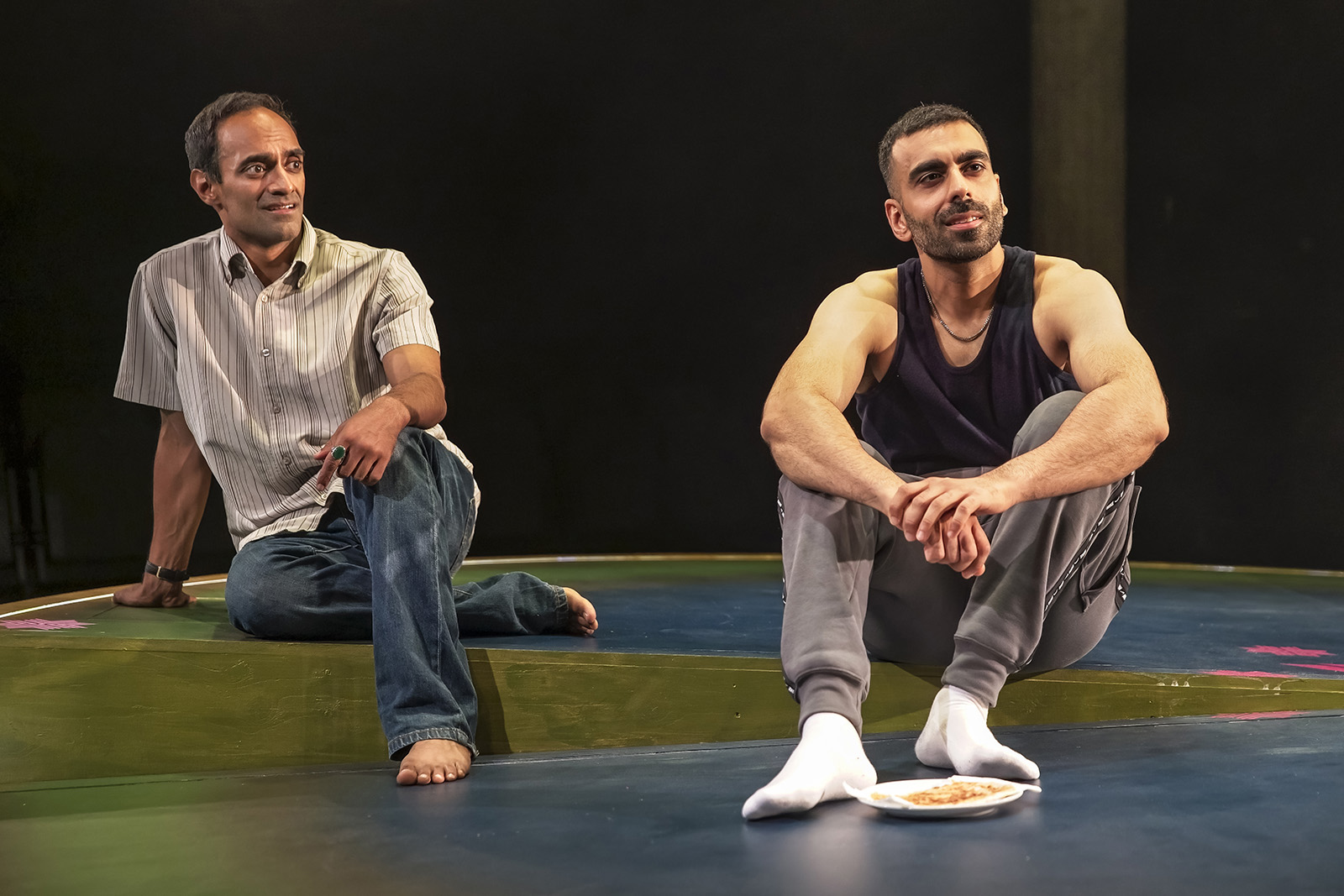 l-r Esh Alladi (Zafar) and (Waleed Akhtar (Bilal) in 'The P Word' at Bush Theatre.