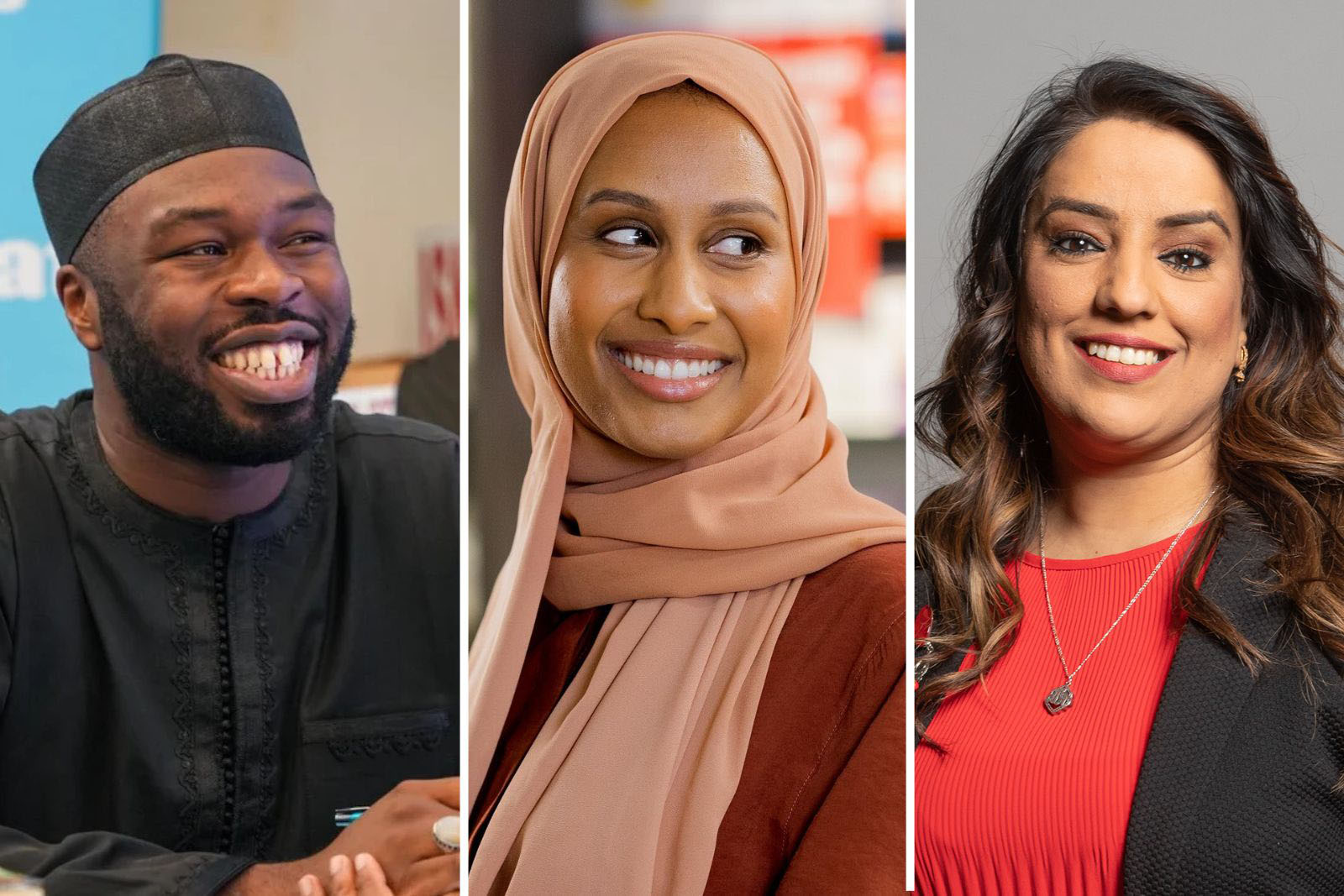 Composite: Mustafa Briggs, Ola Labib and Naz Shah - taking part in this year's Bradford Literature Festival