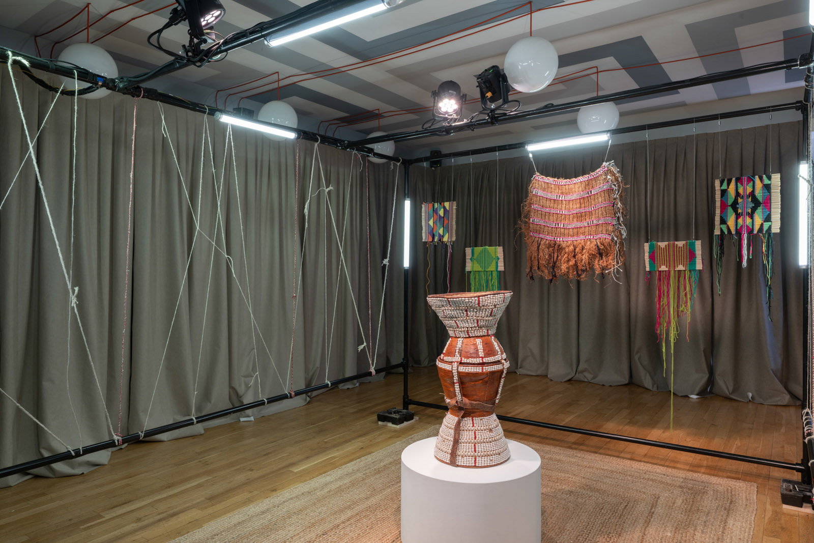 A photograph showing part of Fozia Ismail's installation A Song for the Xeedho – The Knot Makers at the Whitechapel Gallery, London