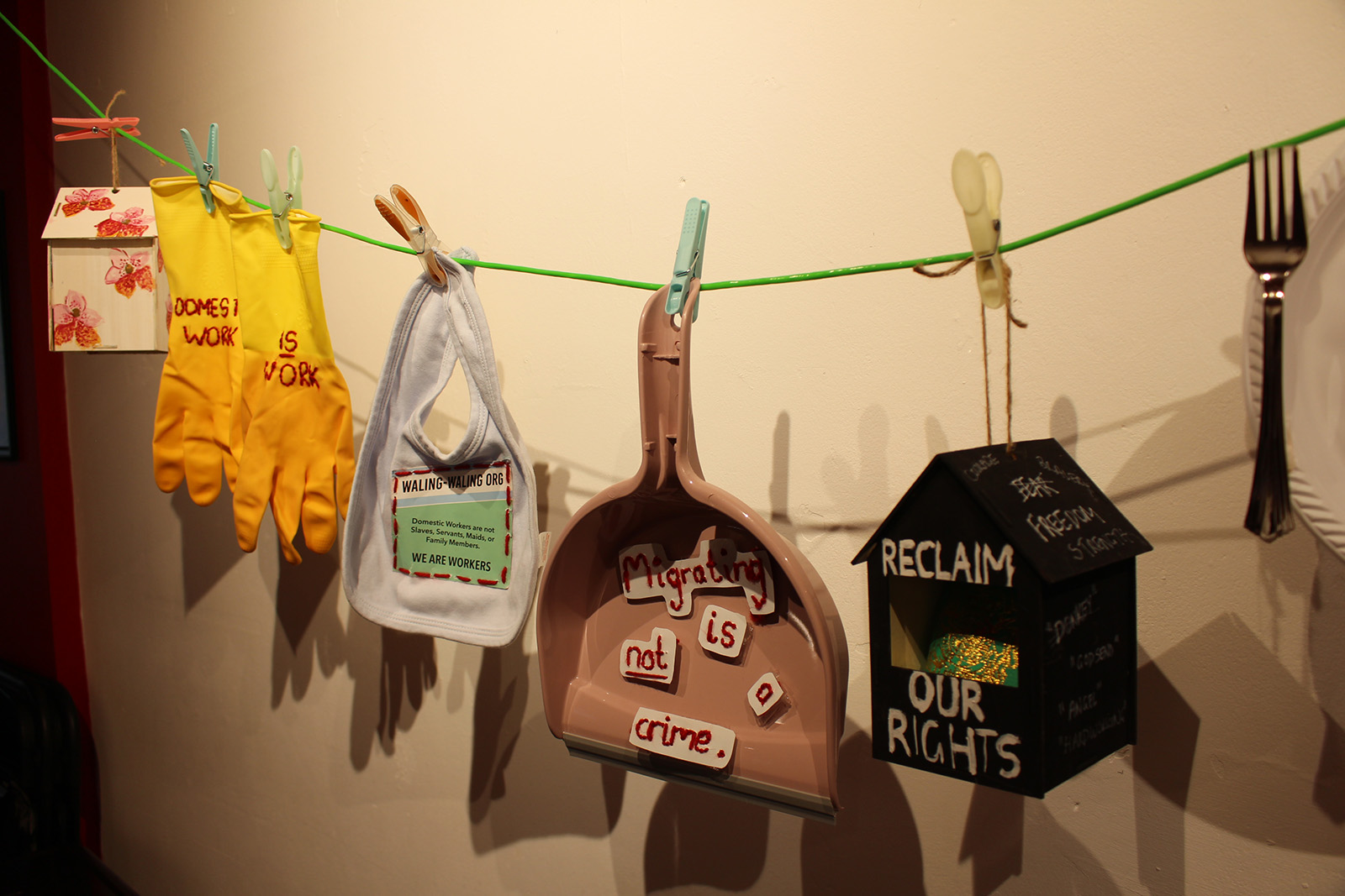 Skaped Artivism programme cohort 2025 collective exhibition at Rich Mix / specific art project by Chloe Howcroft art piece on domestic worker and human rights