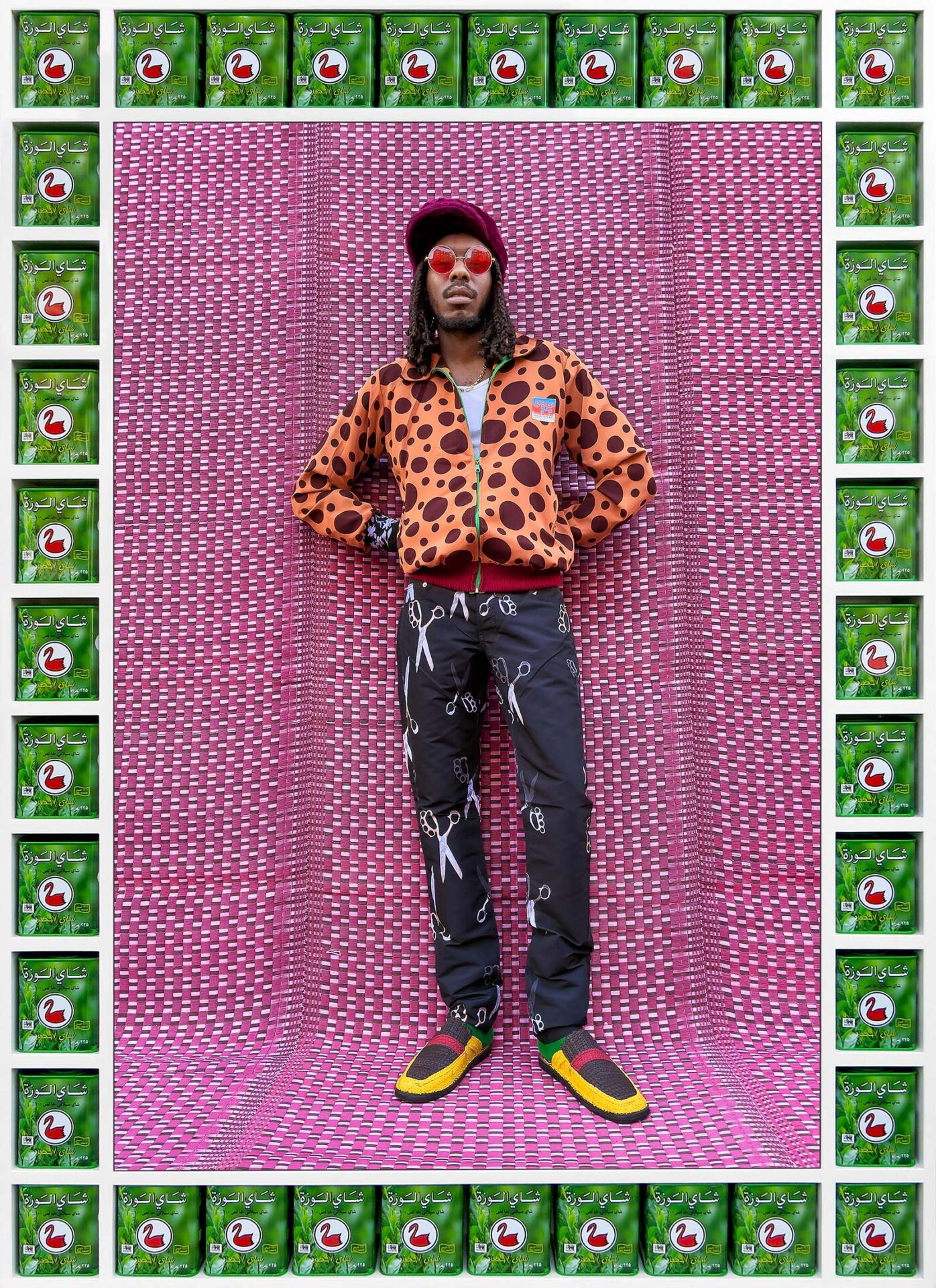 Knucks, framed photography by ©Hassan Hajjaj, 2024, part of Hajjaj's exhibition My London Rockstars, Ends to Estates, showing at Sotheby’s Story Café to 7 August 2026