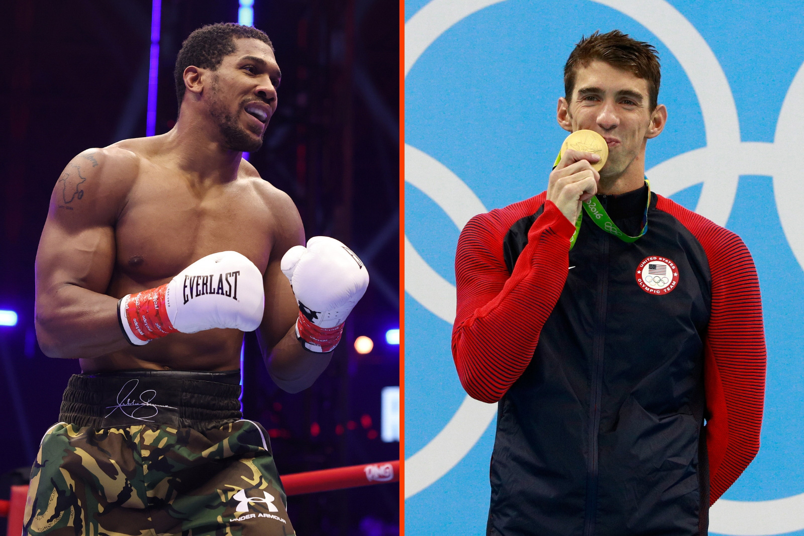A composite image comprising photographs of Boxer Anthony Joshua (left) and swimmer Michael Phelps (right), who use hijama therapy for recovery