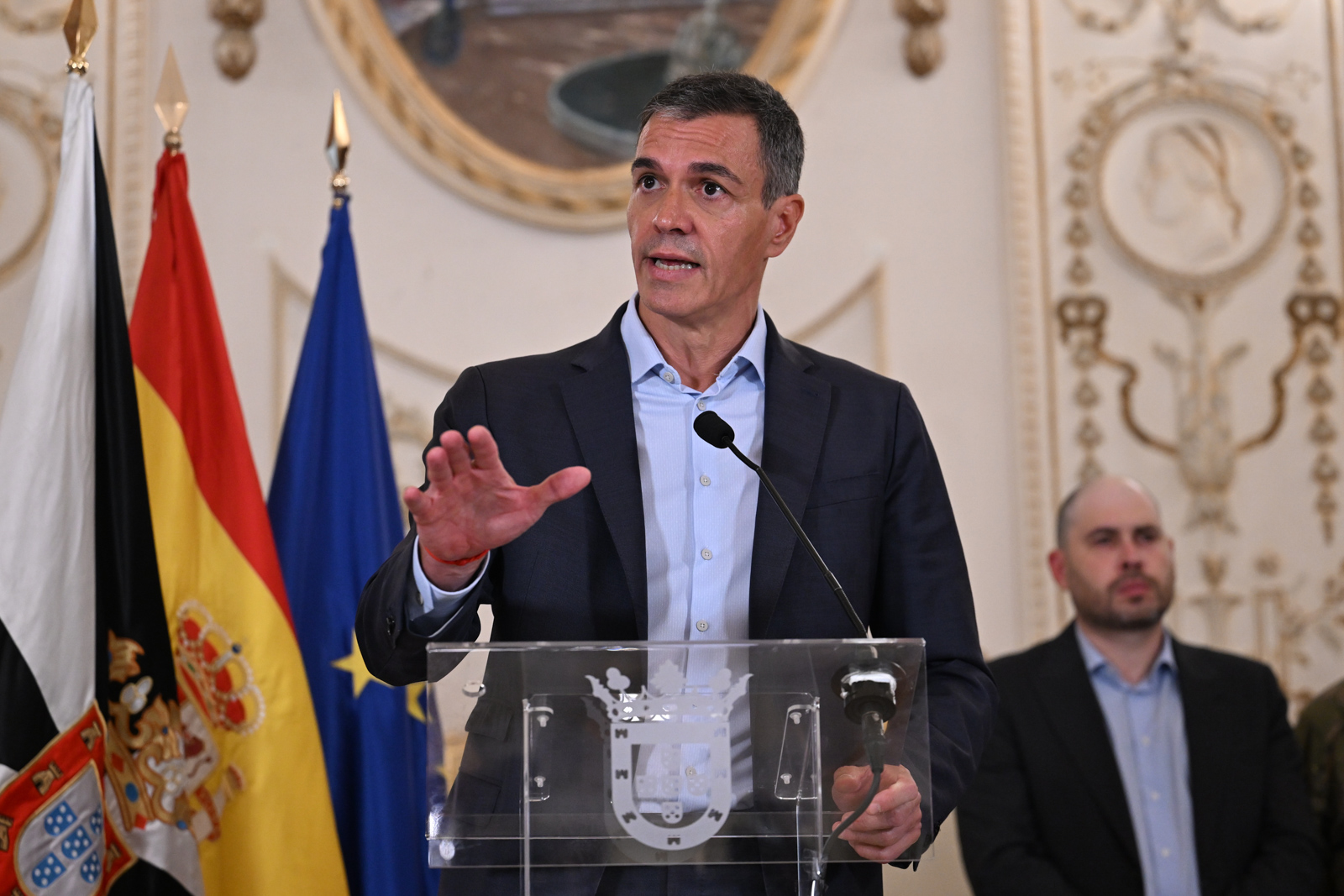 A photograph of Spain's prime minister, Pedro Sánchez, delivering a speech in Ceuta, 31 July 2026