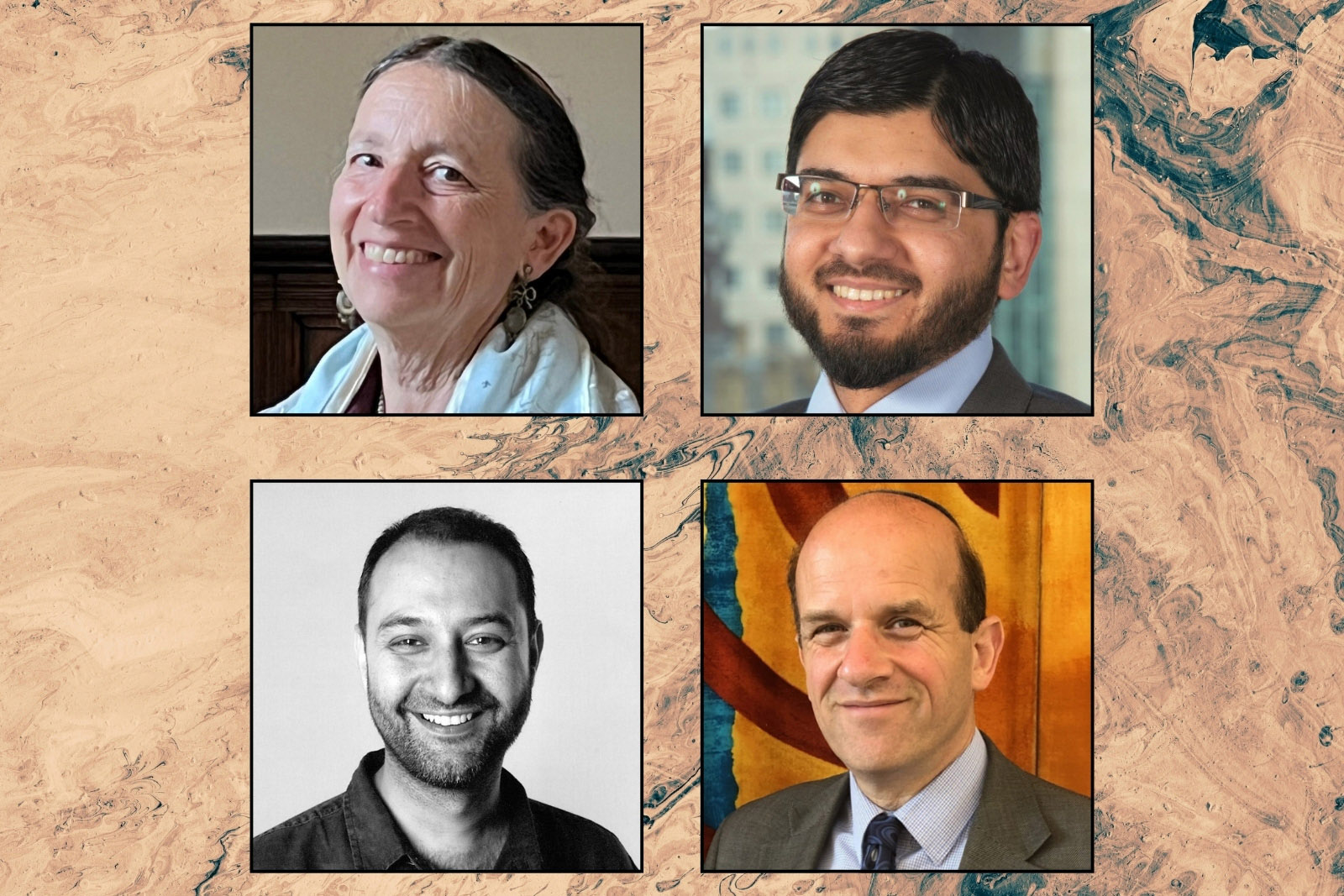 A grid of four smiling faces