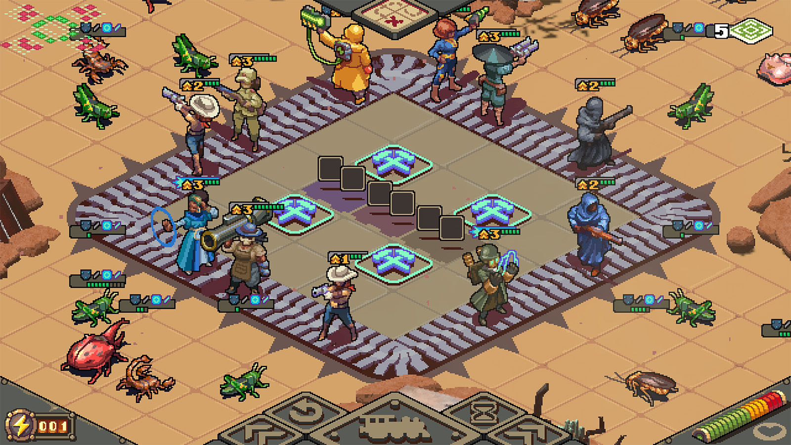 A still image from Rami Ismail's latest game, Australia Did It: End-of-the-World Railway Defense Business