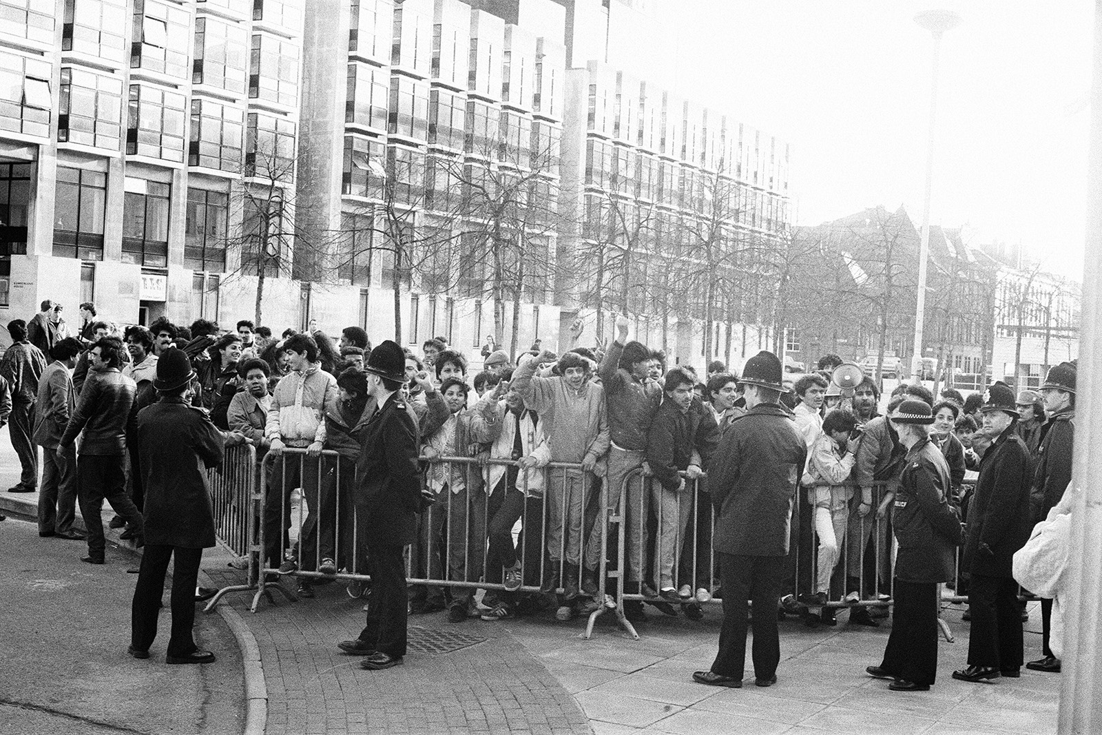 Scenes outside Manchester Crown Court on day Darren Coulburn was locked up indefinitely for the knifing of schoolboy Ahmed Iqbal Ullah aged 13, pictured Friday 6th February 1987. (Photo by Dennis Hussey/Mirrorpix/Getty Images)