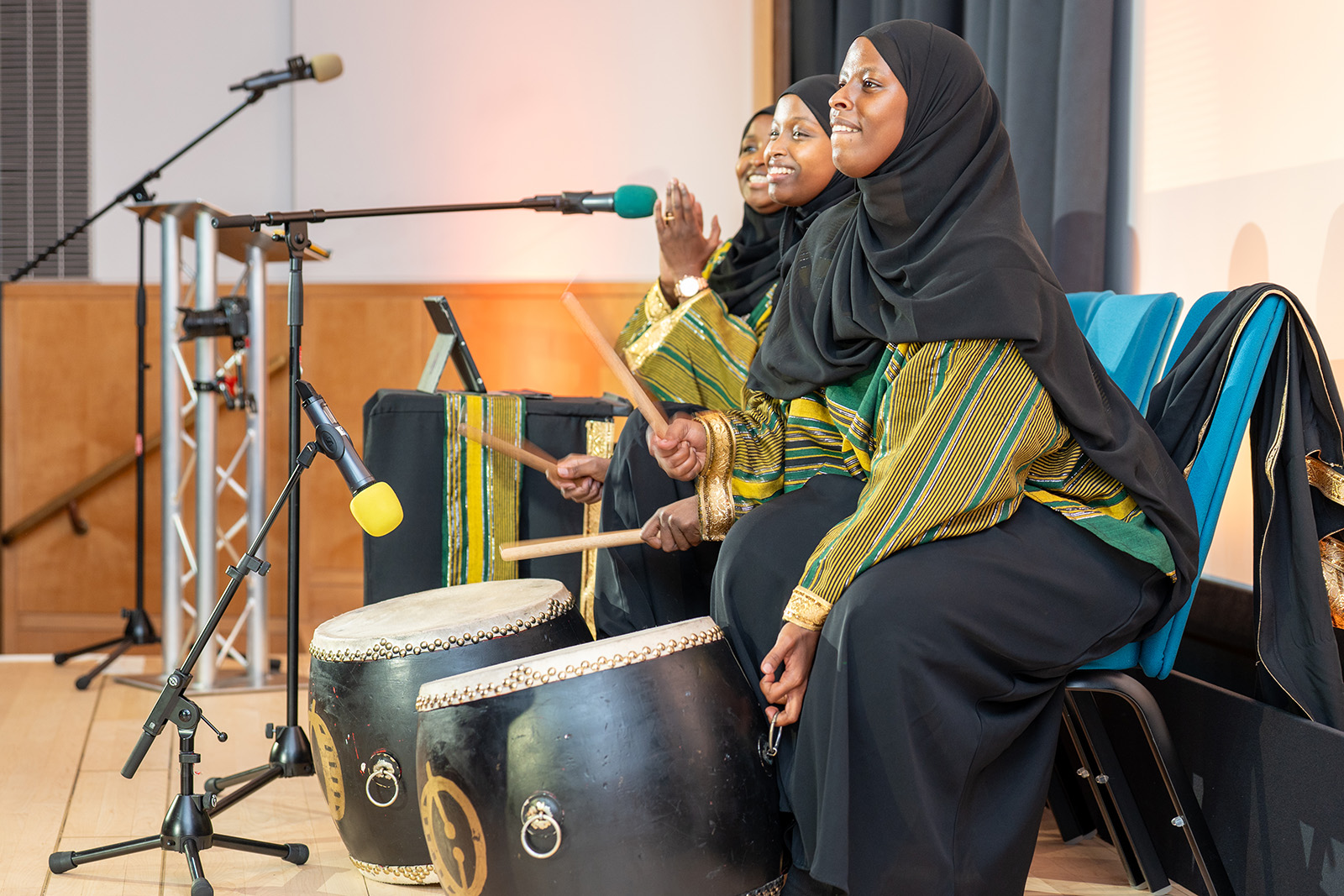 Dance group Canab Cuud, which specialises in buraanbur, a traditional form of women's poetry and song, at the Somali Week Festival 2025 launch at the British Library