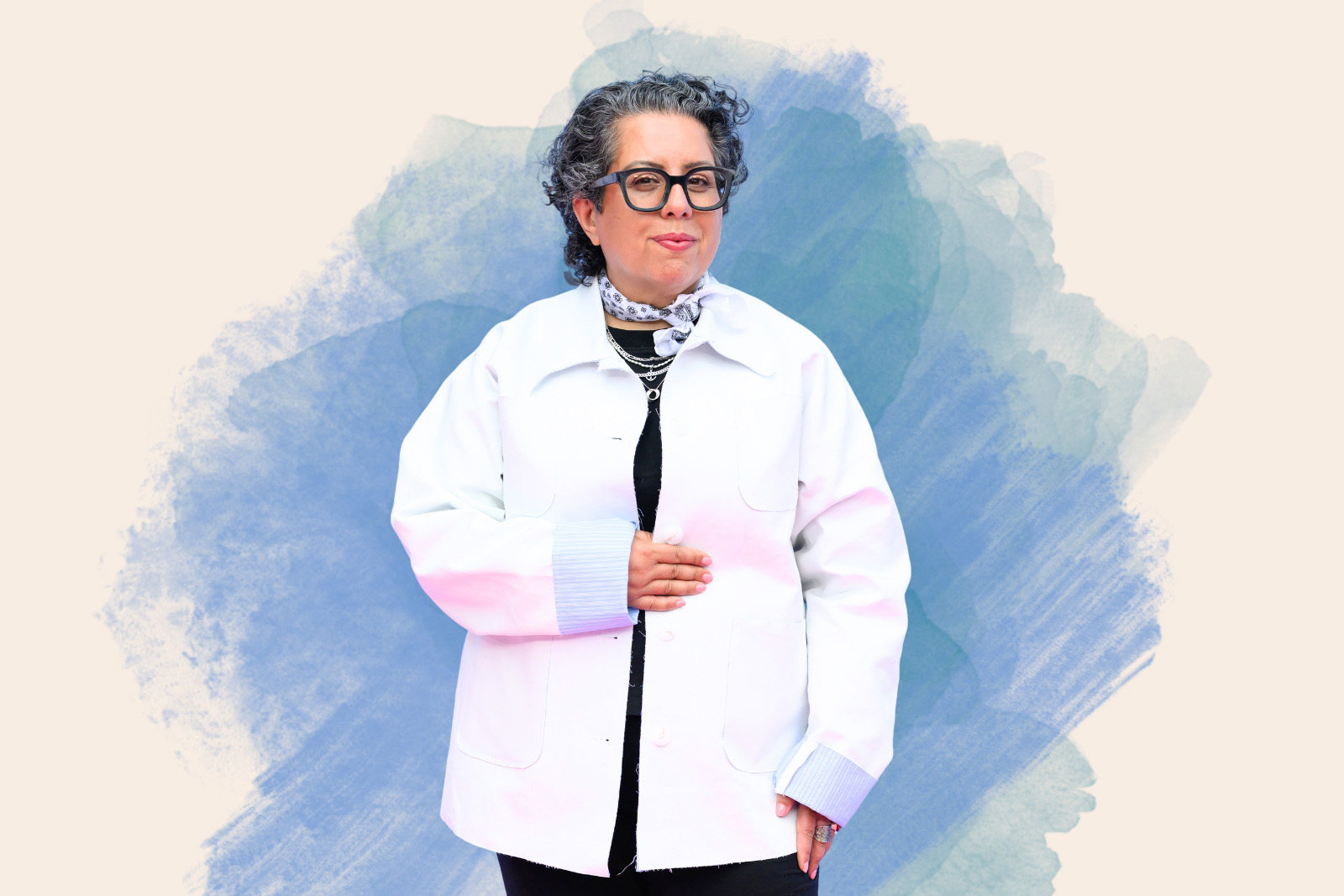 A portrait image of film-maker Tina Gharavi